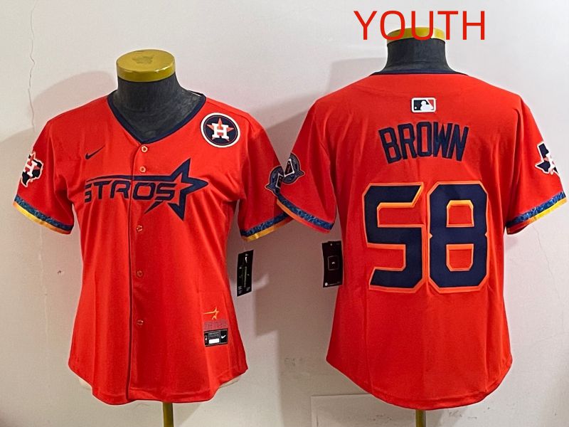 Youth Houston Astros #58 Brown Orange Fourth generation Joint Name 2025 Nike MLB Jersey style 6->youth mlb jersey->Youth Jersey